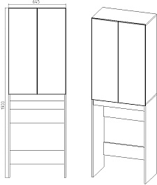 Viant Шкаф пенал Бостон 64.5 под стиральную машину белый/дуб вотан – фотография-6
